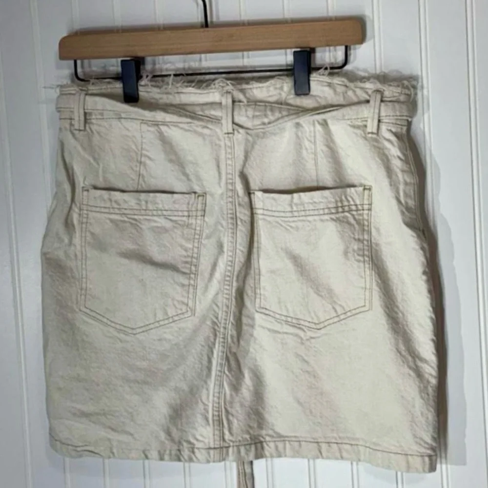 Free People Size 12 Cotton Linen Utility Mini Skirt Paperbag Waist Belted Cream‎